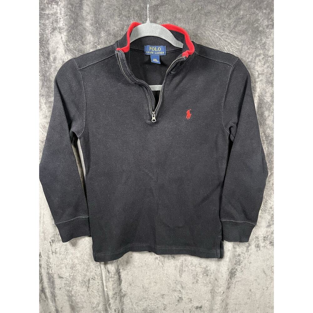 Polo Ralph Lauren Quarter Zip Sweater Boys Small (8) Black Red Pony Logo Preppy